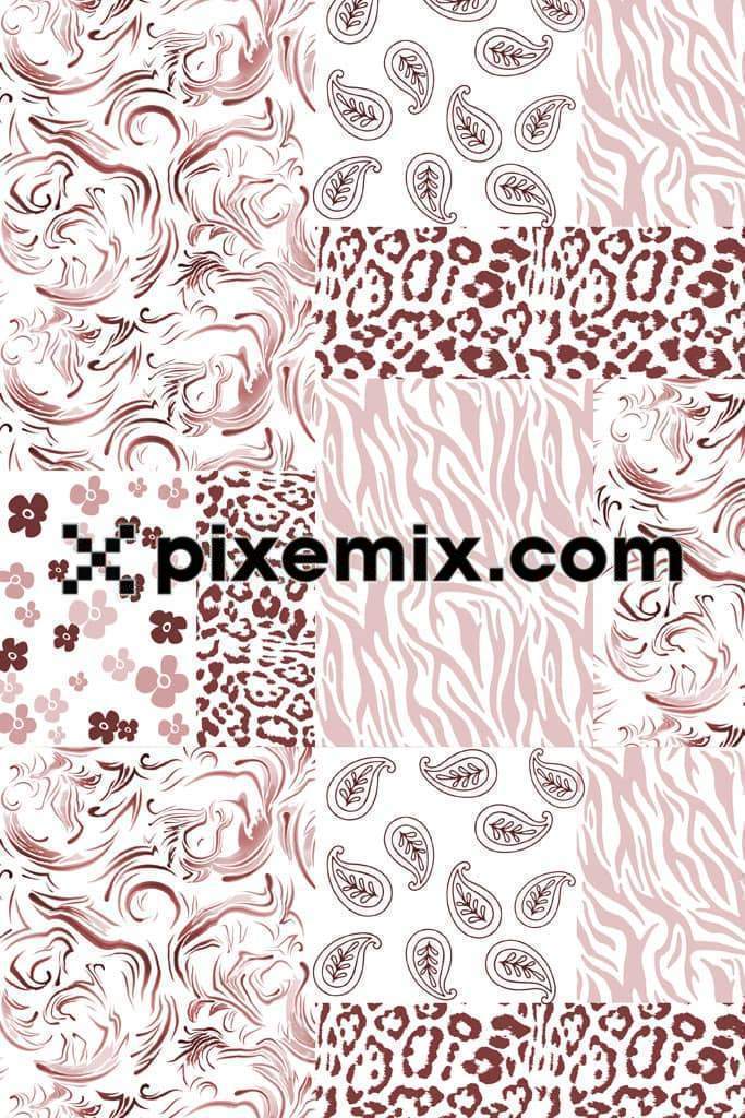 Abstract animal print and paisley product graphics with seamless repeat pattern