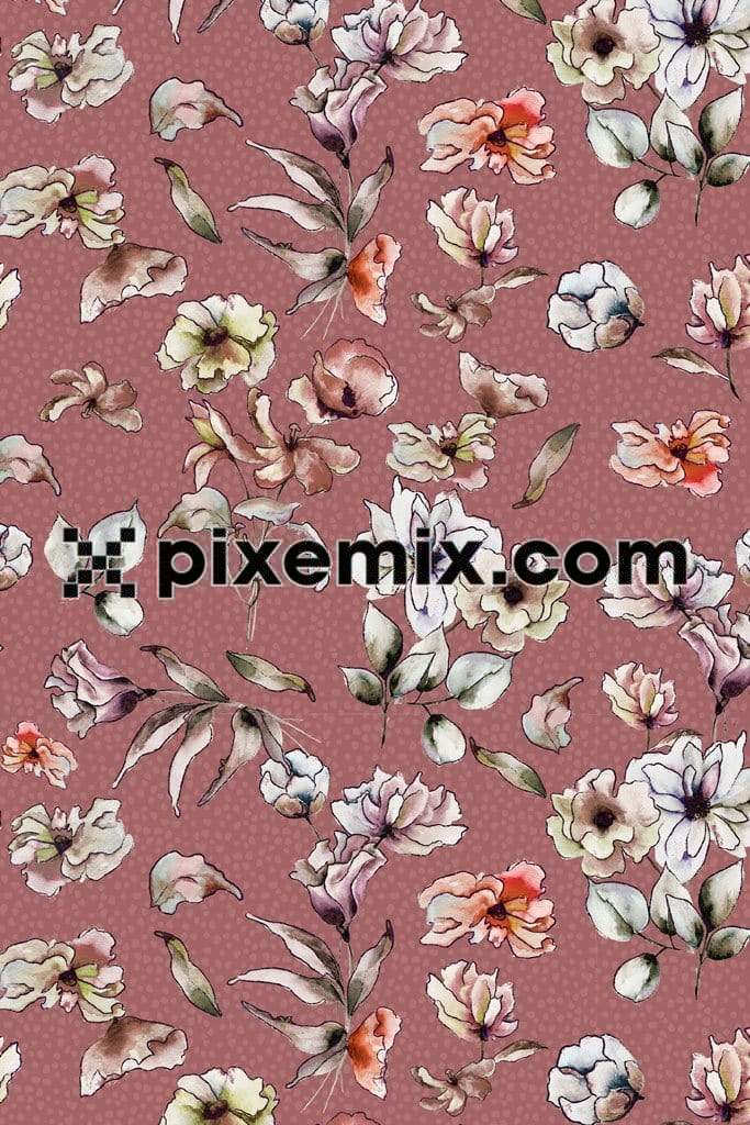 Florals and leaf product graphics and seamless repeat pattern