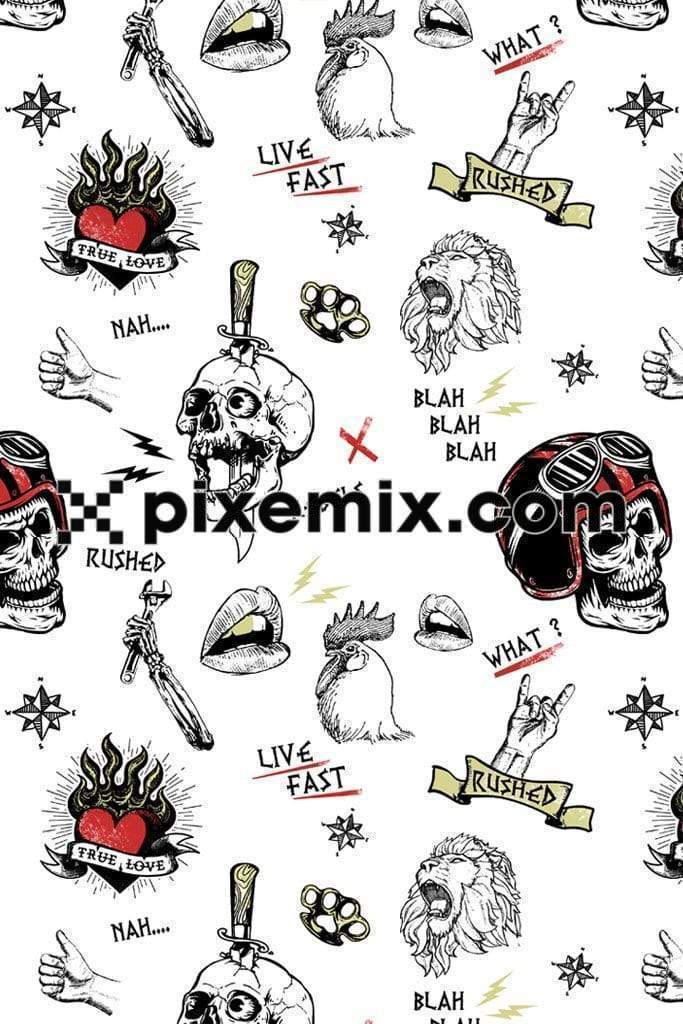 Illustration inspired punk icon product graphics with seamless repeat pattern