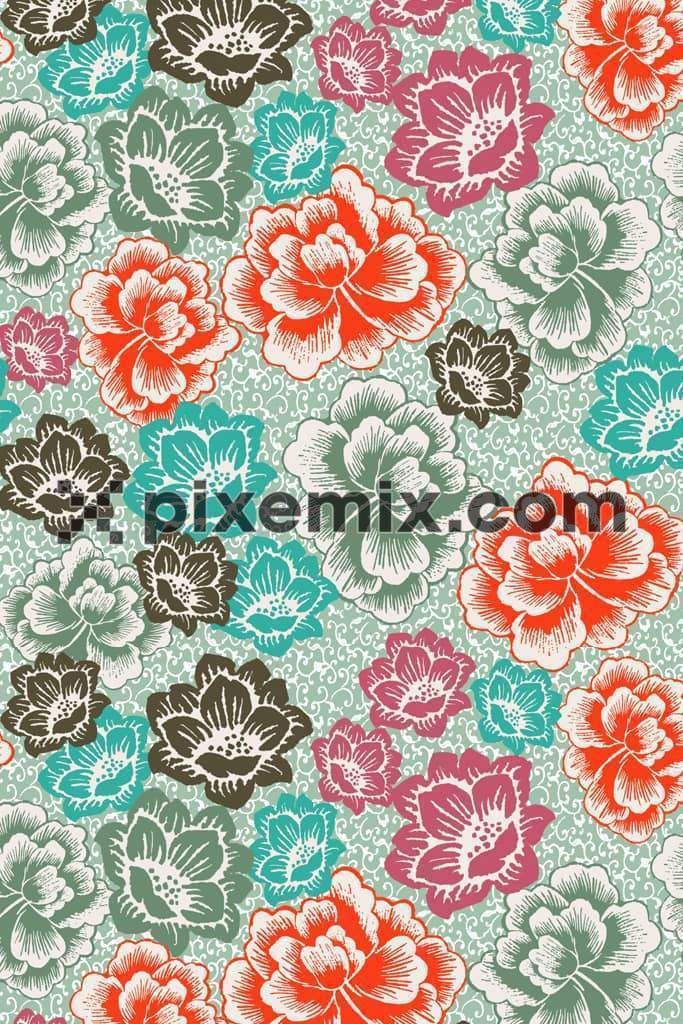Colourful florals product graphic with seamless repeat pattern