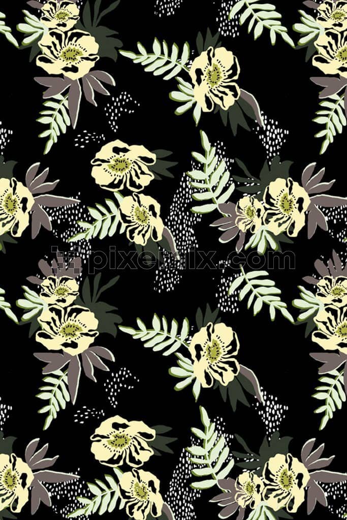 Camouflage floral and leaf product graphic with seamless repeat pattern