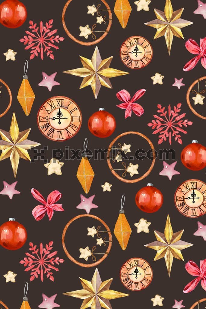 Christmas elements product graphic with seamless repeat pattern