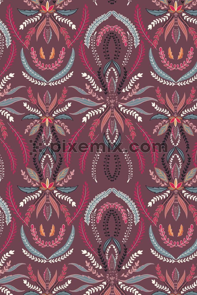Ethnicart inspired leaf product graphic with seamless repeat pattern