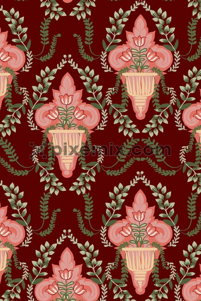 Botanical plant and florals product graphic with seamless repeat pattern