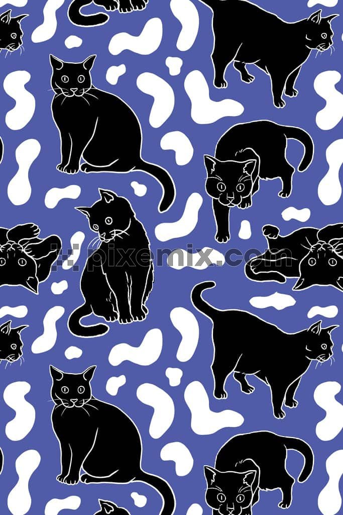 Doodle cat product graphic with seamless repeat pattern 