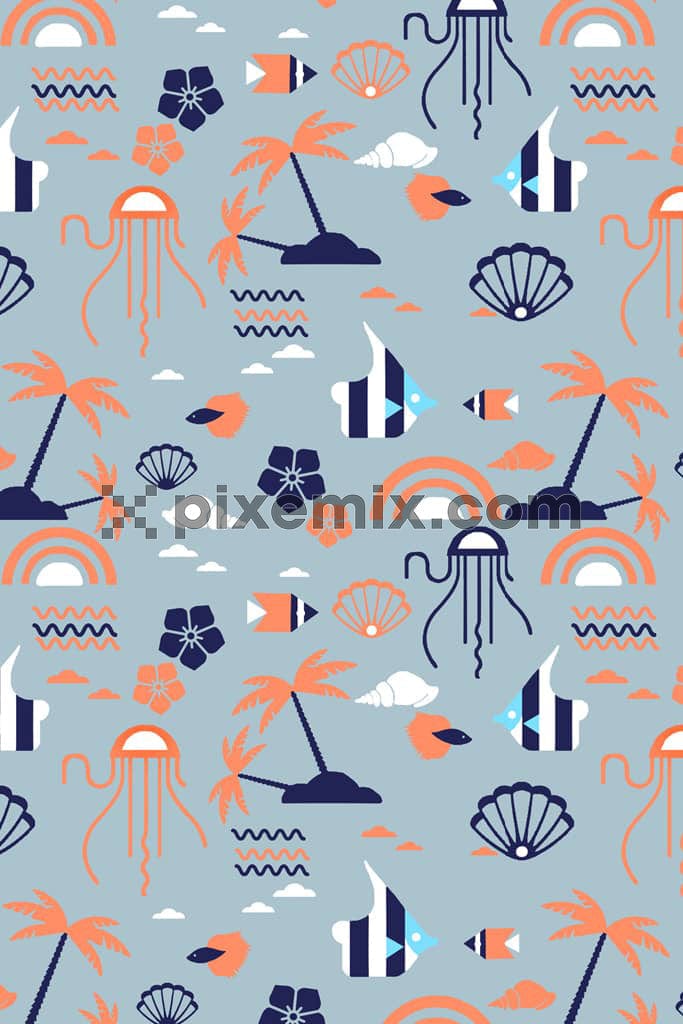 Cute tropical art product graphic with seamless repeat pattern