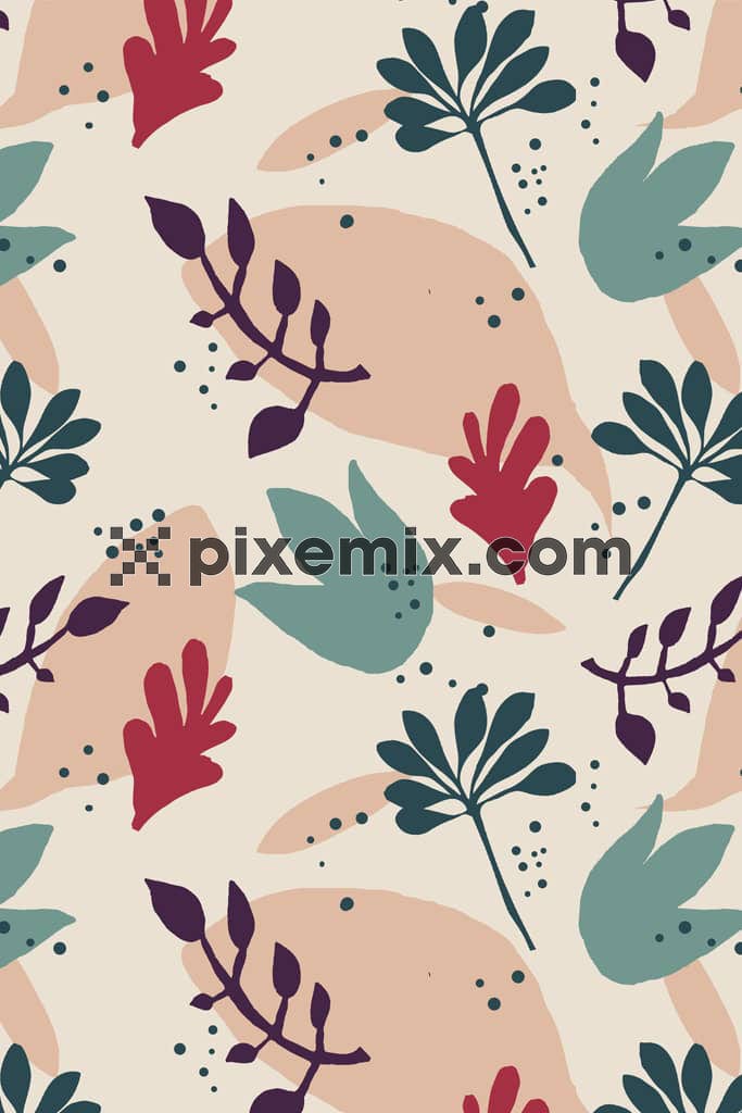 Abstract leaf and geometric shape product graphic with seamless repeat pattern