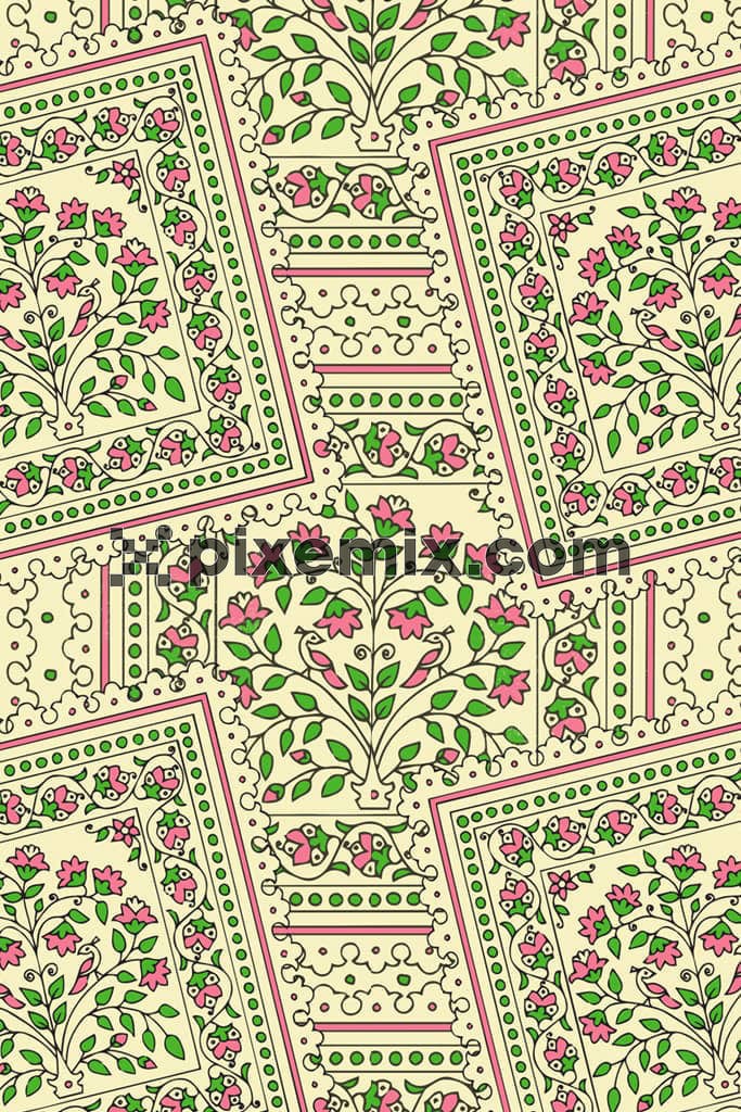 Florals and abstract geometric shape product graphic with seamless repeat pattern