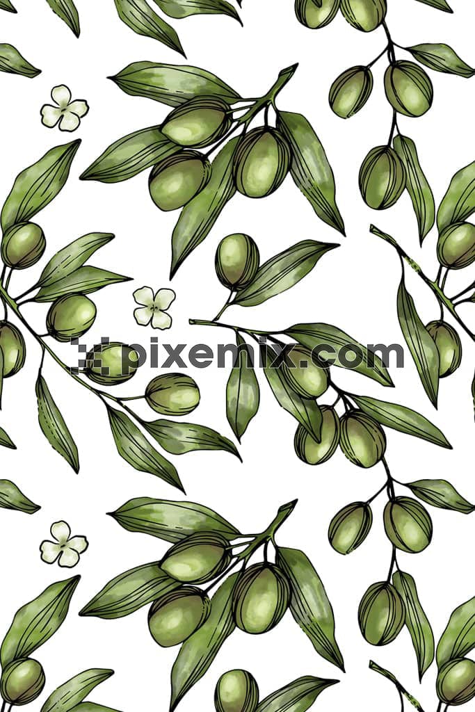 Tropical fruits and florals product graphic with seamless repeat pattern