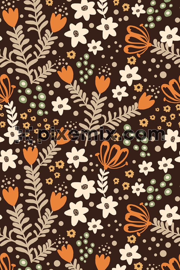 Doodle florals product graphic with semalss repeat pattern