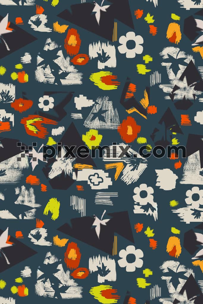 Abstract shape and ikkat art product graphic with seamless repeat pattern