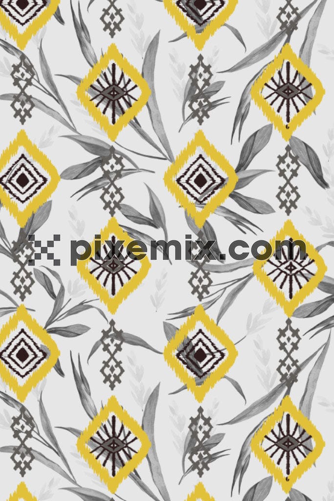 Ikkat leaves product graphic with seamless repeat pattern