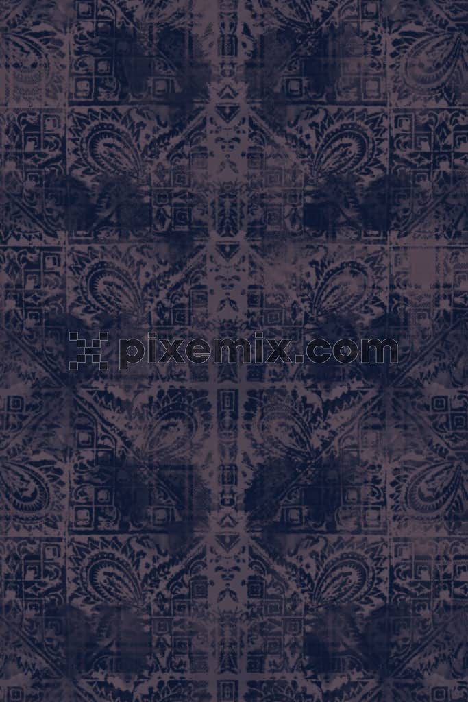 Monotone paisley art product graphic with seamless repeat pattern
