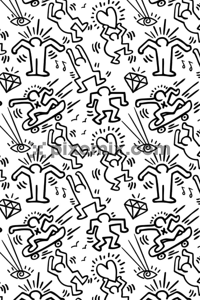 doodle art inspired street graffiti product graphic with seamless repeat pattern