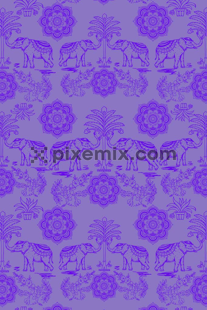 Lineart animal and florals product graphic with seamless repeat pattern