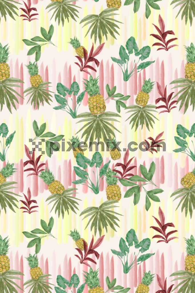 Watercolor art inspired tropical vibes product graphic with sealess repeat pattern
