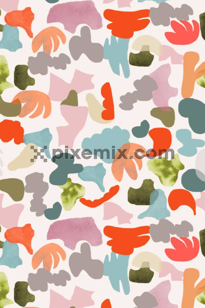 Watercolor florals and abstract shape product graphic with seamless repeat pattern