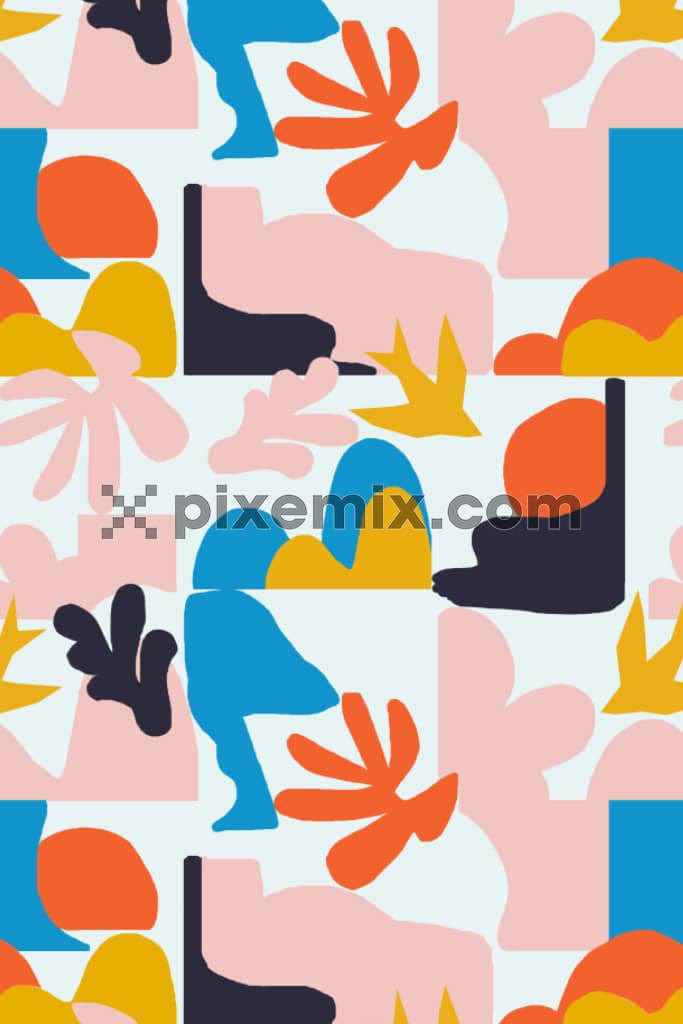 Vector florals and abstract shape product graphic with seamless repeat pattern
