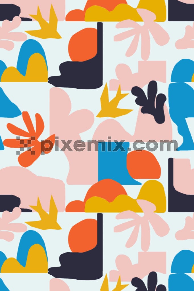Vector florals and abstract shapes product graphic with seamless repeat pattern