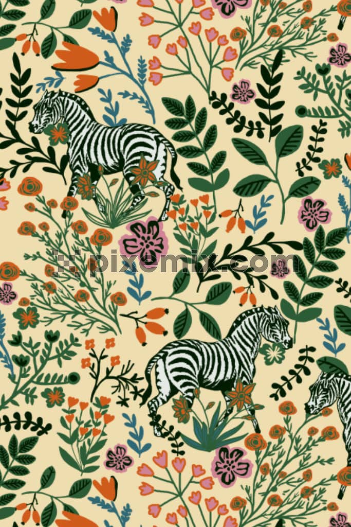Vector florals ans leaves product graphic with seamless repeat pattern