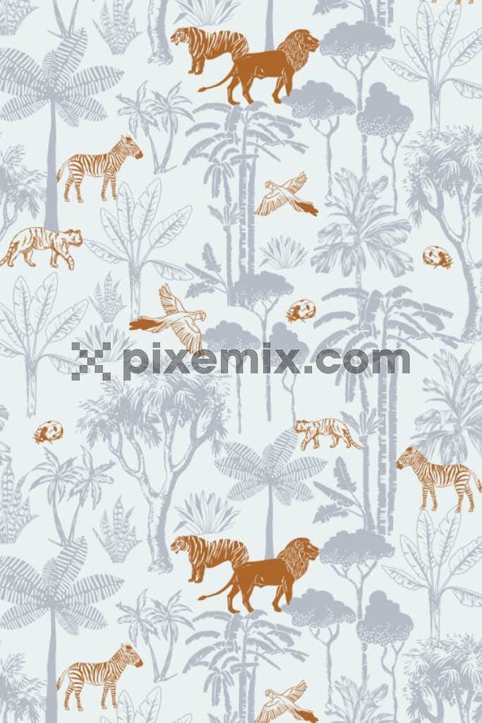 Illustration of wildlife animal product graphic with seamless repeat pattern