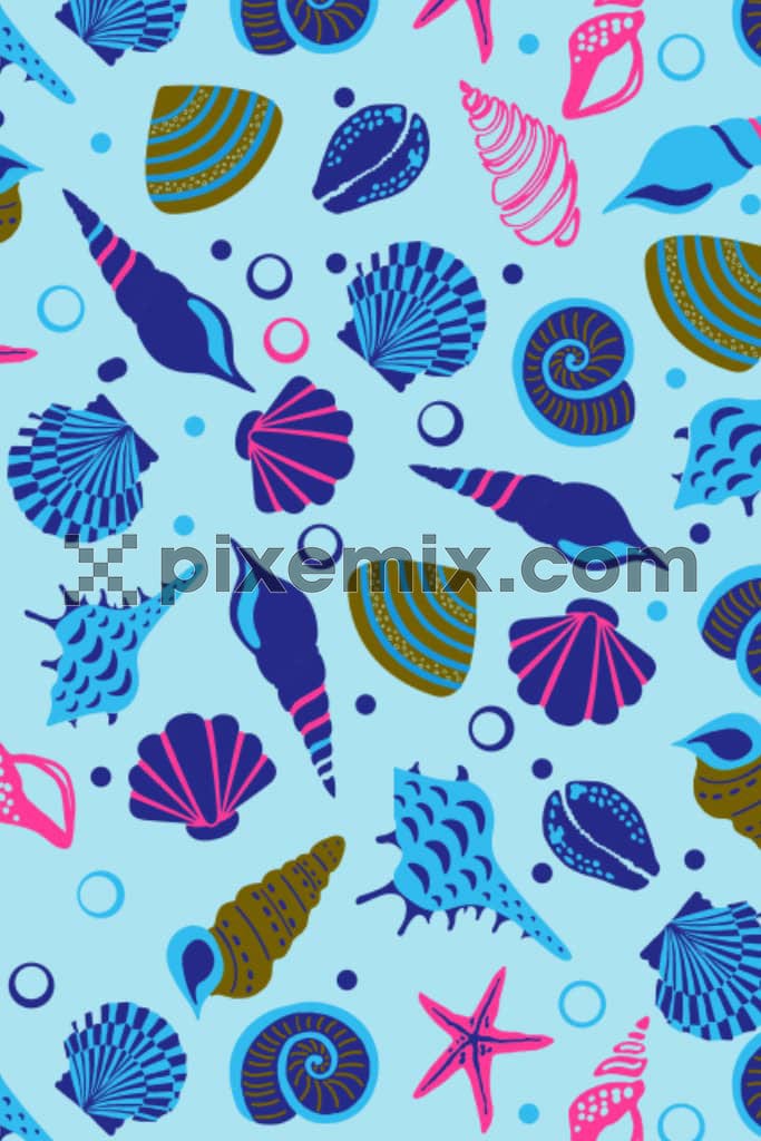 Nautical creatures product graphic with seamless repeat pattern