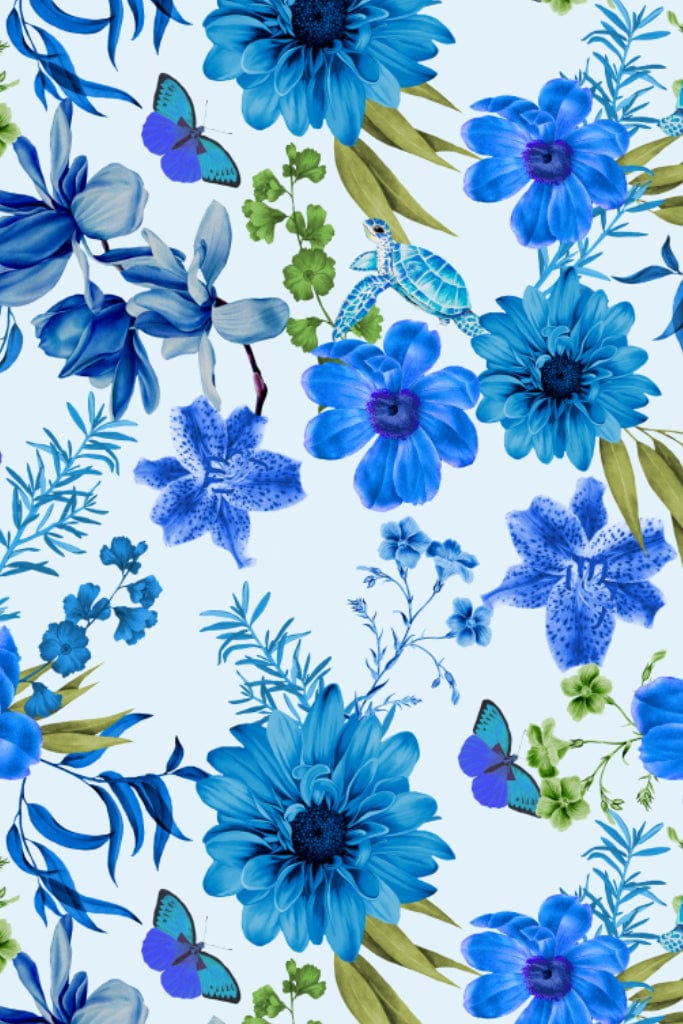 Digital florals and butterfly product graphic with seamless repeat pattern