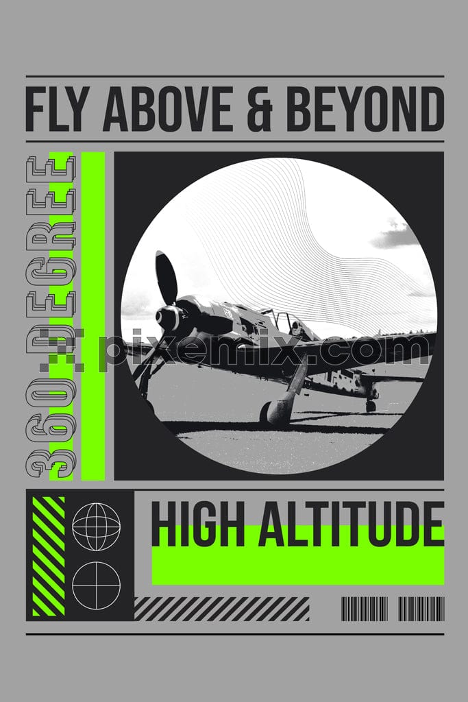 A vintage aircraft with typography product graphic.