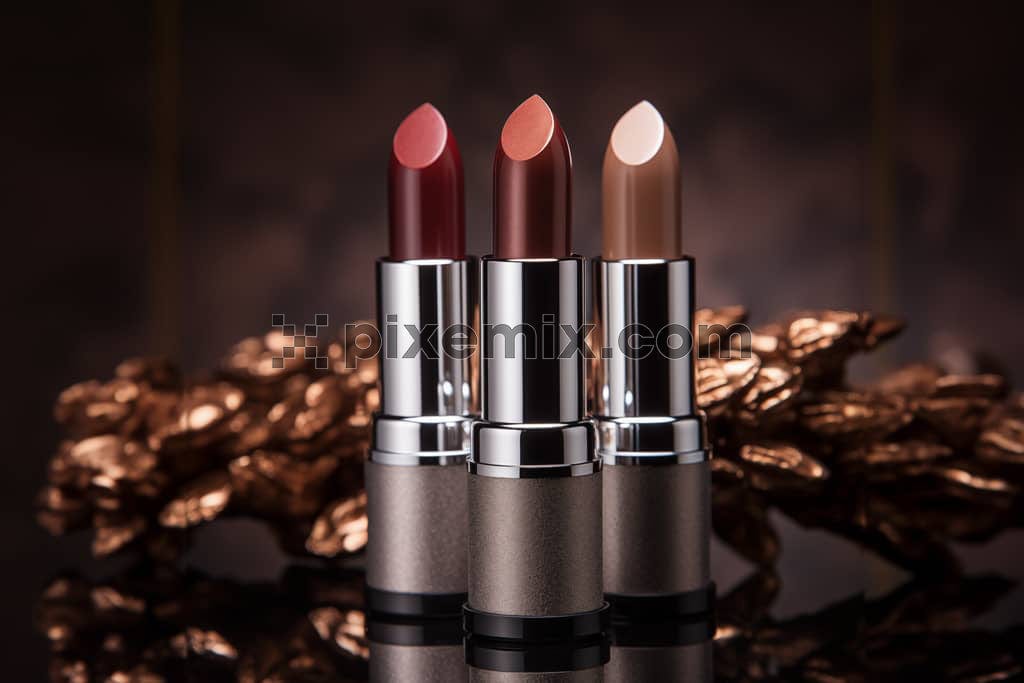 stunning brown shade premuim lipsticks styled with gold elements image.