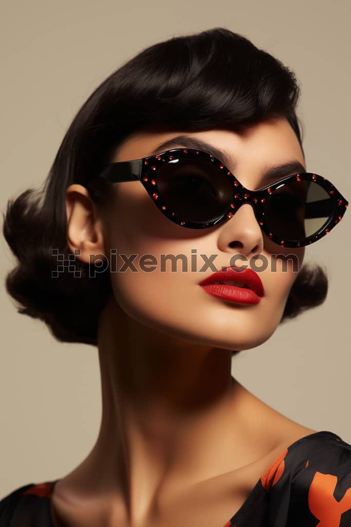 A fashionista wearing a premium sunglass, posing with an attitude image.
