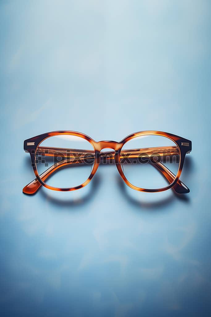 A leopard print frame spectacles against a blue background image.