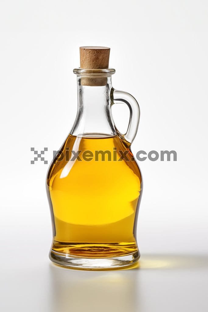 A premuim glass bottle of oil with a cork lid image.