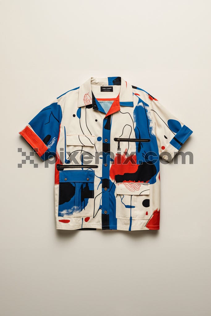 Abstract print on shirt  on beige background image.