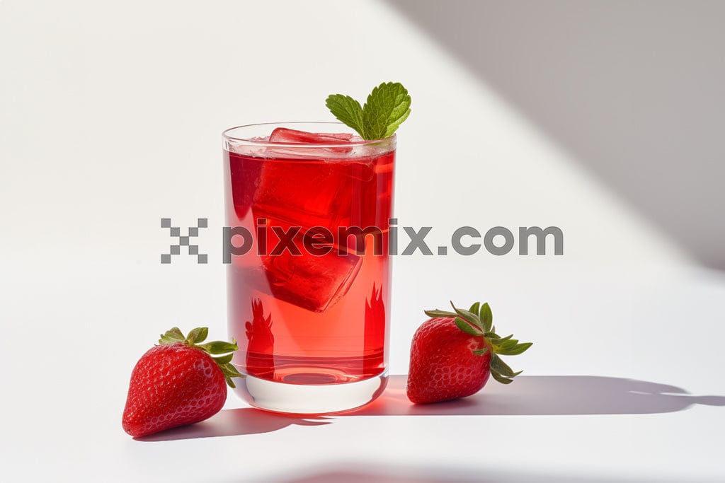 Strawberry juice and fresh strawberry on white background image.