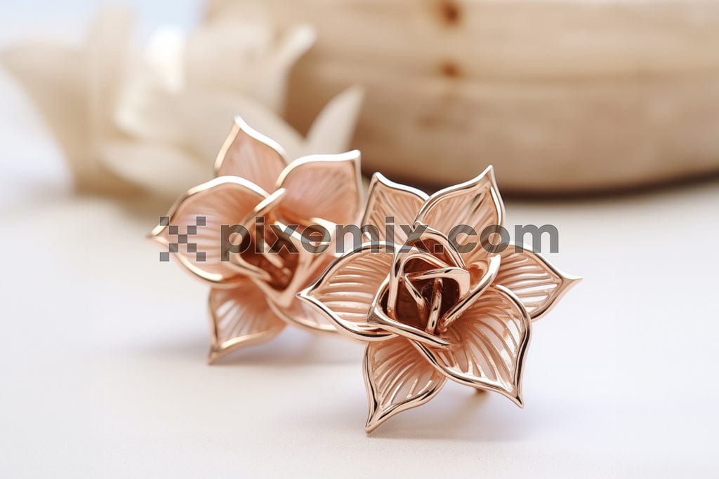 Flower design earrings On White background image.