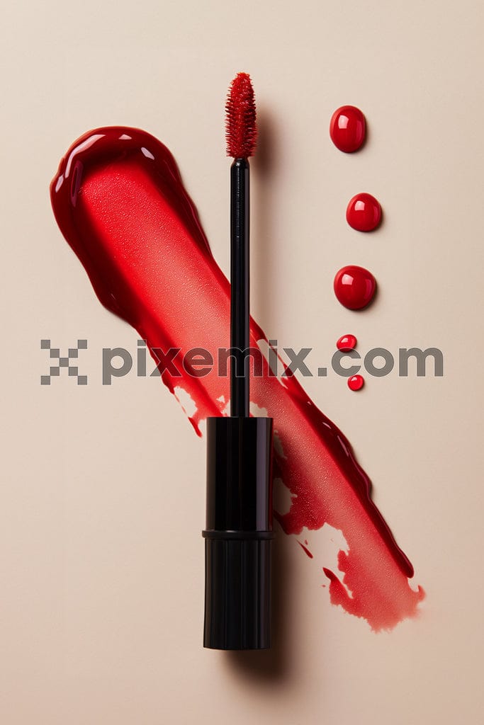 Black and red eyelashes with splashes in liquid foundation image.