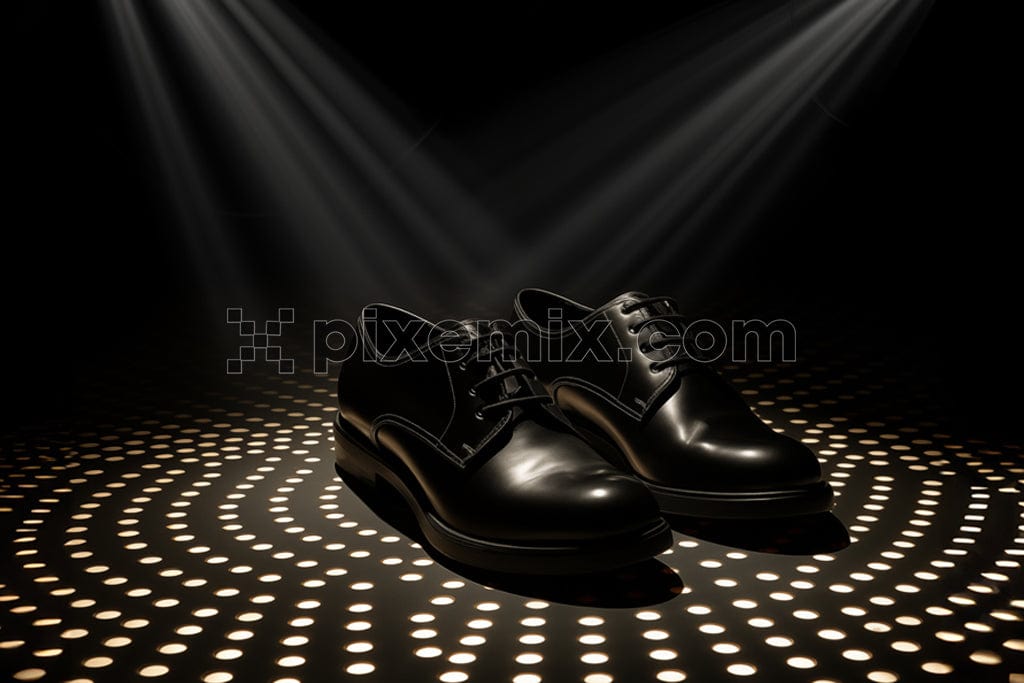 Classic male black leather shoes on a black background image.