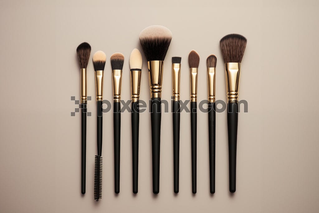 Professional makeup brushes kit on beige backgound image.