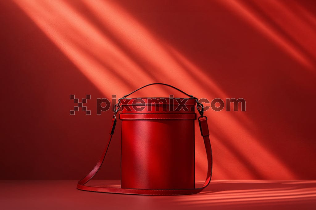 Red leather bag on red background image.