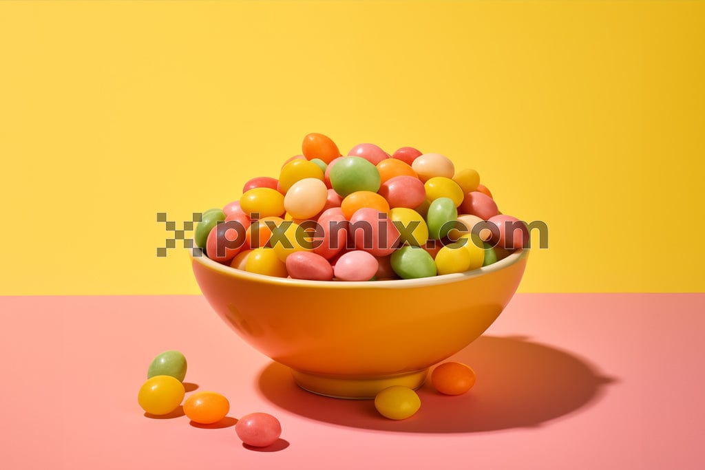 Colorful Candy Gems on yellow and pink background image.