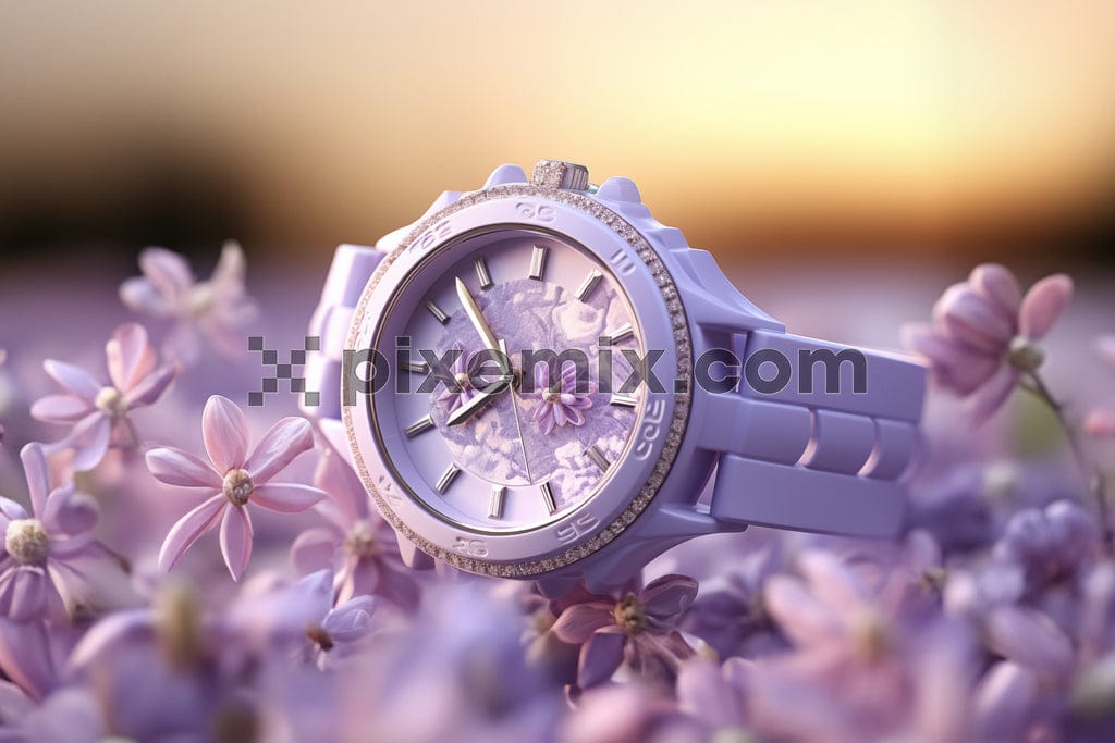 Purple watch in flower background image.