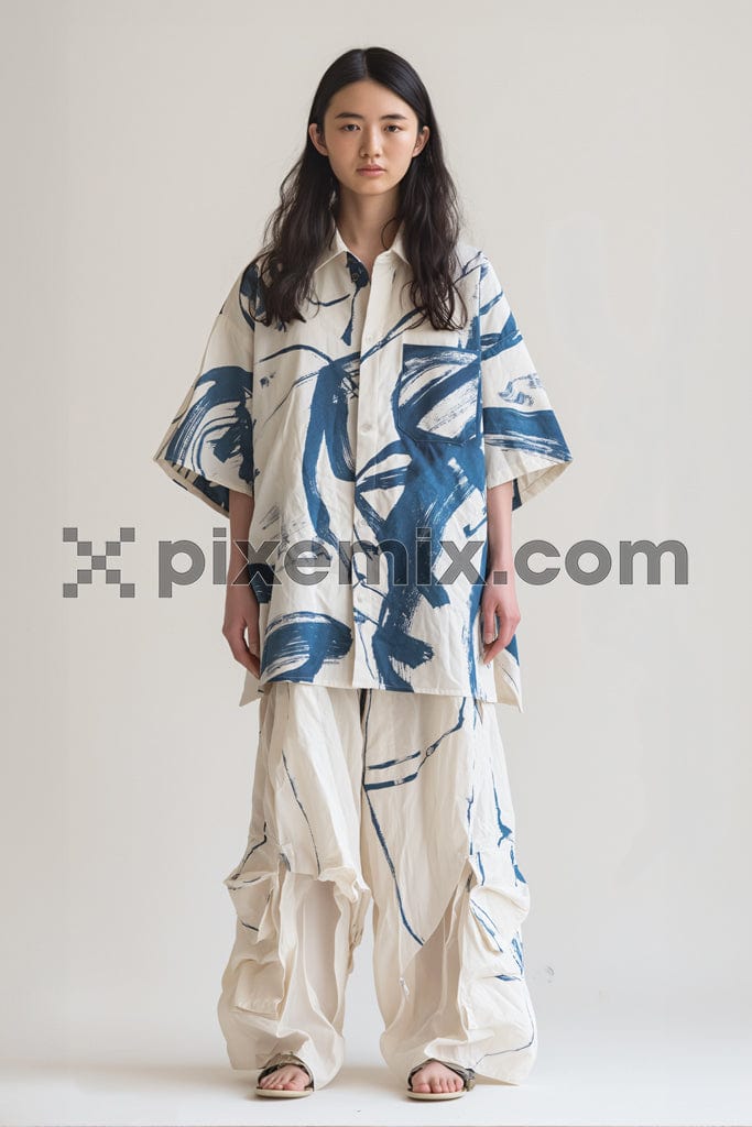 Full length image of young Asian woman on white background image.