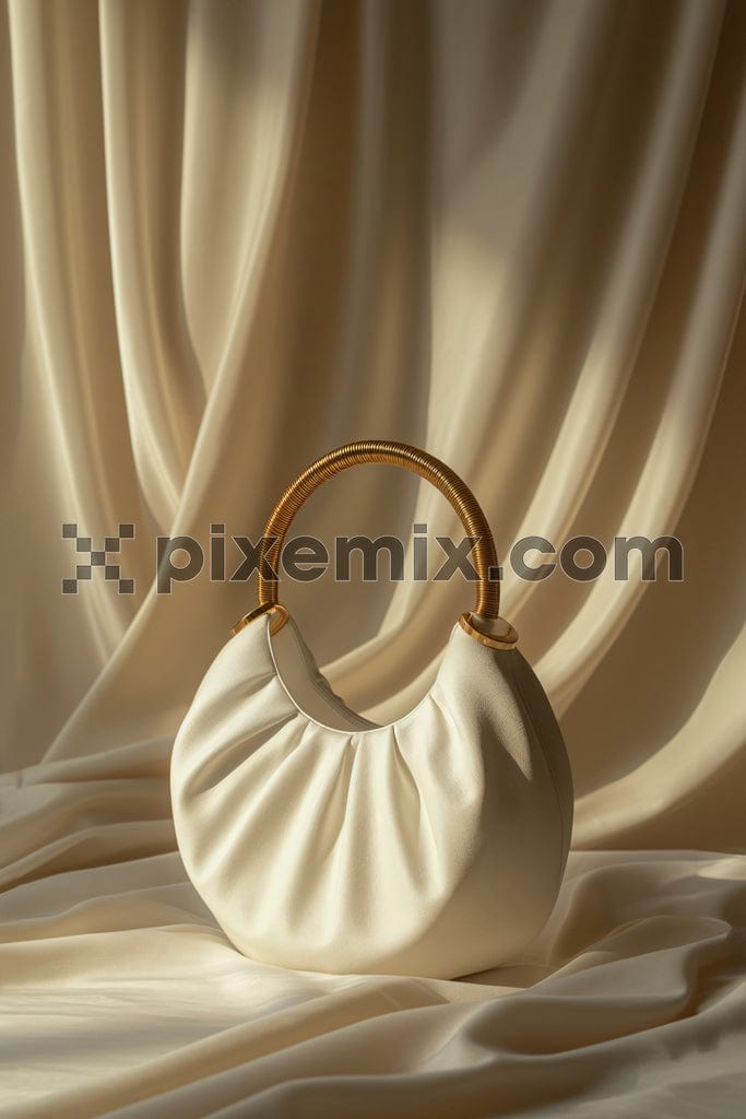 Luxury leather woman on off white cloth image.