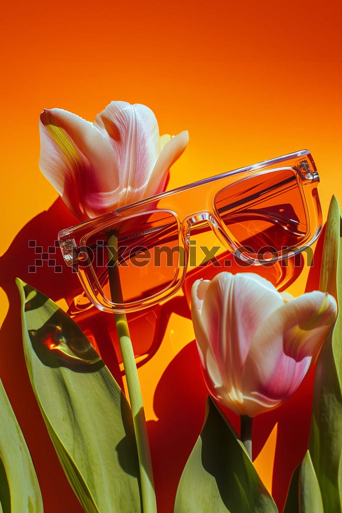 white sunglasses with flower image.