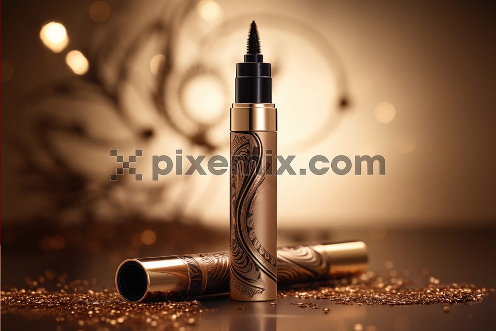 Luxury cosmetics products on the golden background image.