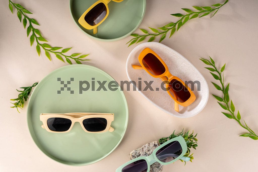 Trendy colorful sunglasses in plastic frame image.