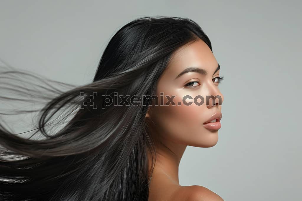 Portrait of a beautiful woman with a long black hair image.