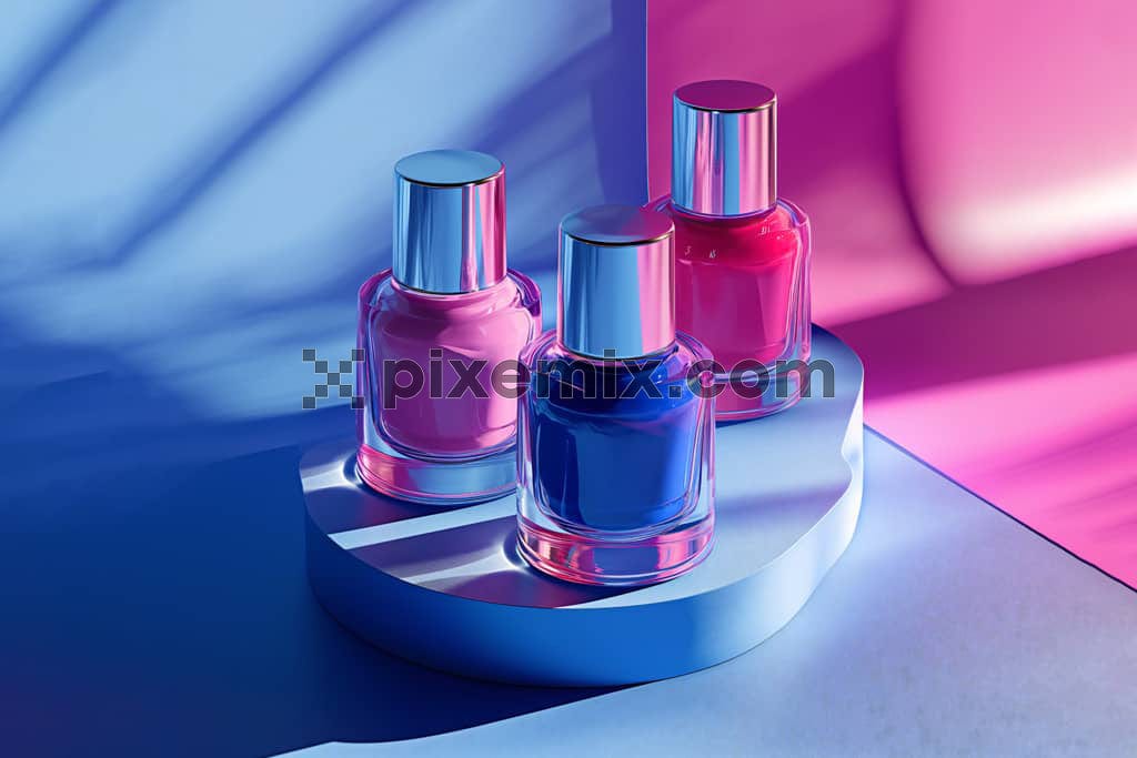 Bottles of nail polish on a colorful background image.