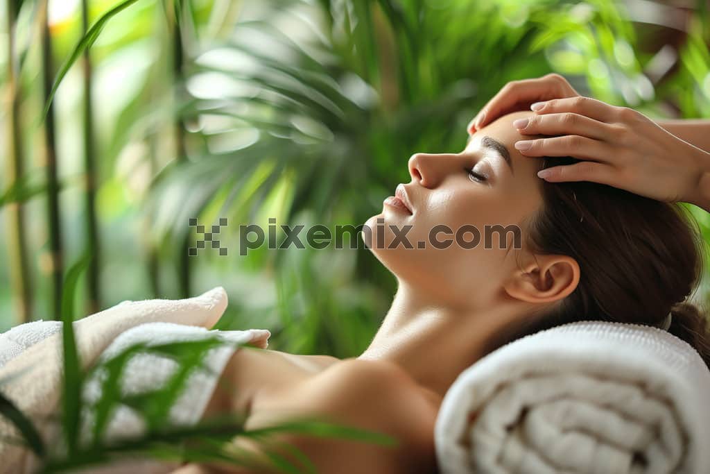 Young woman enjoys massage in a luxury spa resort image.