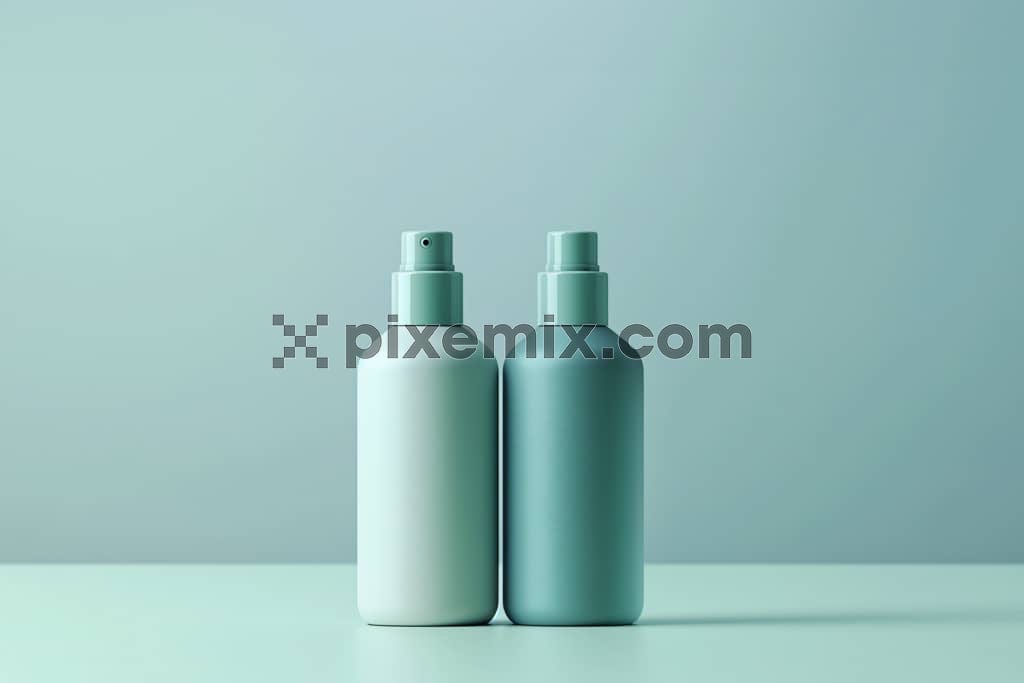 Two spray bottles on a blue background image.